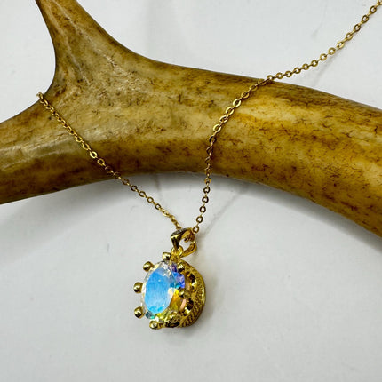 Vintage Golden Choker Necklace 925 Sterling Silver White Mystic Topaz