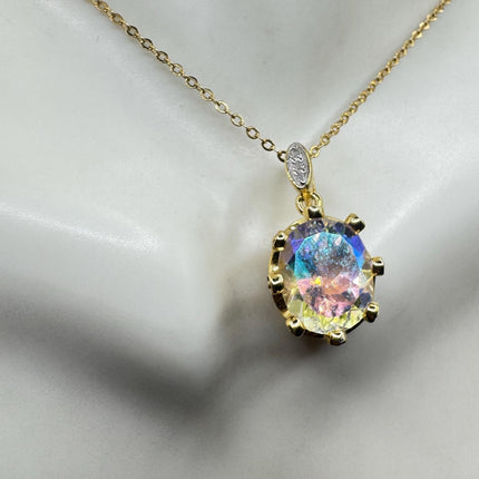 Vintage Golden Choker Necklace 925 Sterling Silver White Mystic Topaz