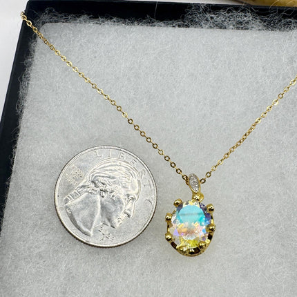 Vintage Golden Choker Necklace 925 Sterling Silver White Mystic Topaz