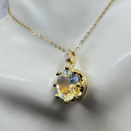 Vintage Golden Choker Necklace 925 Sterling Silver White Mystic Topaz