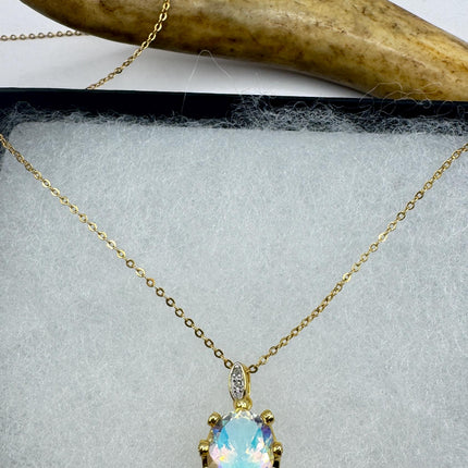 Vintage Golden Choker Necklace 925 Sterling Silver White Mystic Topaz