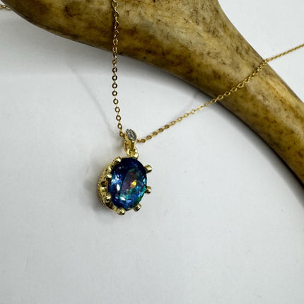 Vintage Golden Choker Necklace 925 Sterling Silver Blue Mystic Topaz
