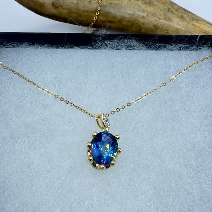 Vintage Golden Choker Necklace 925 Sterling Silver Blue Mystic Topaz