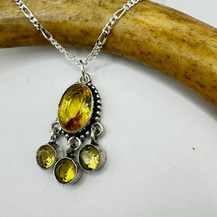 Vintage Citrine Necklace 925 Sterling Silver Chain | Statement Choker Stacking Layered