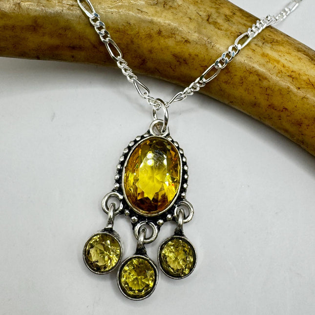 Vintage Citrine Necklace 925 Sterling Silver Chain | Statement Choker Stacking Layered