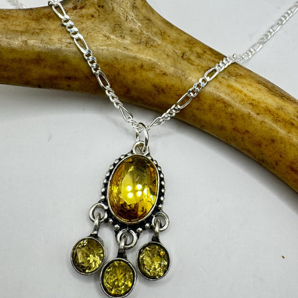 Vintage Citrine Necklace 925 Sterling Silver Chain | Statement Choker Stacking Layered