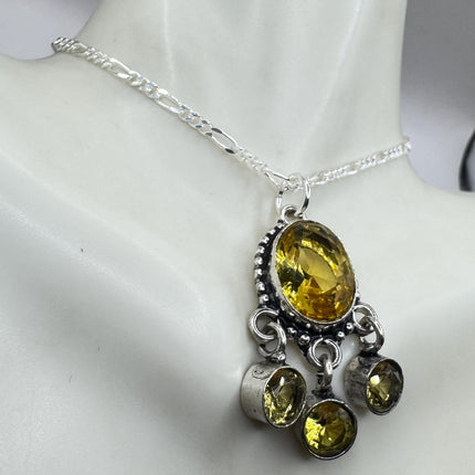 Vintage Citrine Necklace 925 Sterling Silver Chain | Statement Choker Stacking Layered