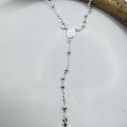 925 Sterling Silver Vintage Rosary with Crucifix Pendant - Dainty Prayer Necklace