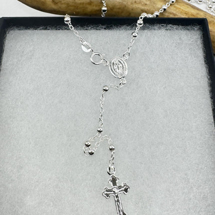 925 Sterling Silver Vintage Rosary with Crucifix Pendant - Dainty Prayer Necklace