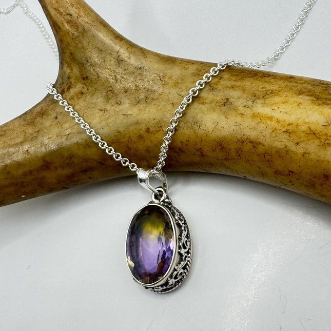 Vintage Ametrine Necklace: Purple Gemstone - Sterling Silver Chain