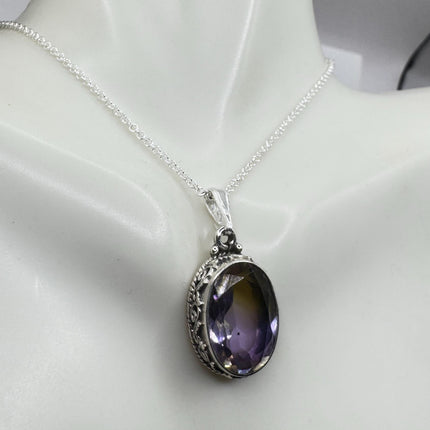 Vintage Ametrine Necklace: Purple Gemstone - Sterling Silver Chain