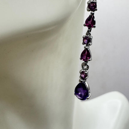 Vintage Purple Amethyst Red Tourmaline 925 Sterling Silver Chandelier Earrings