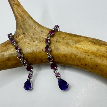 Vintage Purple Amethyst Red Tourmaline 925 Sterling Silver Chandelier Earrings