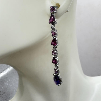 Vintage Purple Amethyst Red Tourmaline 925 Sterling Silver Chandelier Earrings