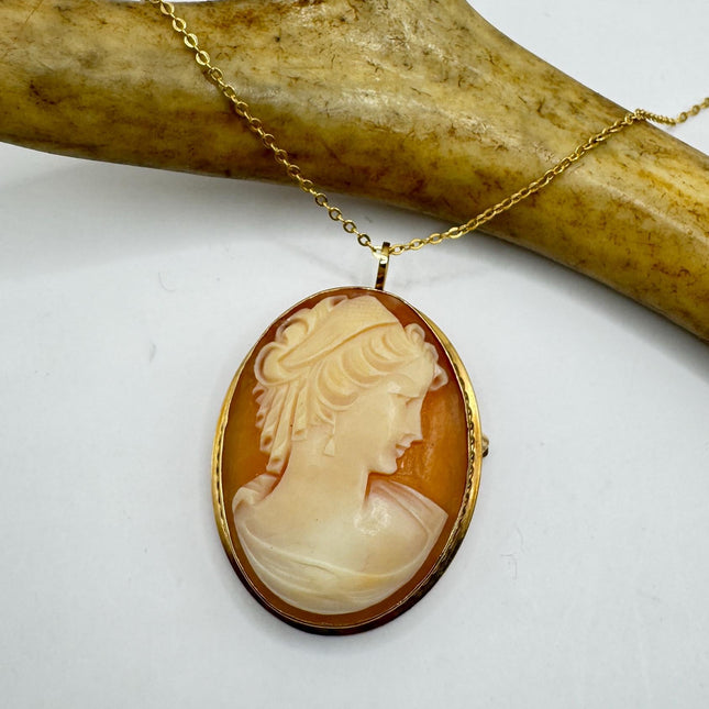 Vintage Cameo Pendant Necklace Pin Gold Filled Chain