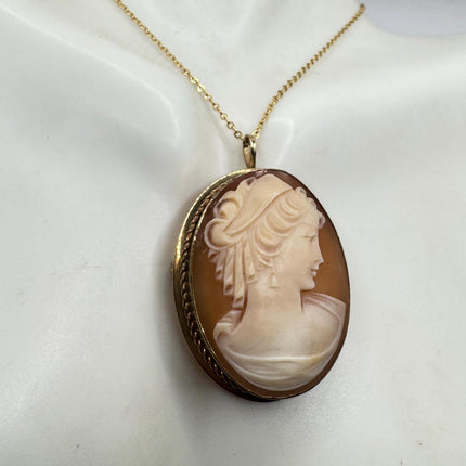 Vintage Cameo Pendant Necklace Pin Gold Filled Chain
