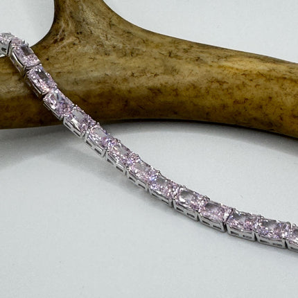 Vintage Pink Ice CZ Tennis Bracelet: 925 Sterling Silver, Baguette Cut