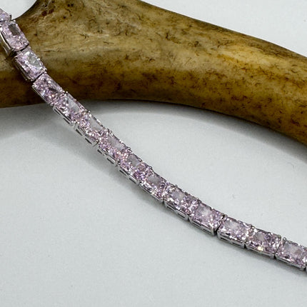 Vintage Pink Ice CZ Tennis Bracelet: 925 Sterling Silver, Baguette Cut