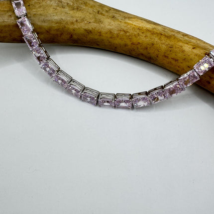 Vintage Pink Ice CZ Tennis Bracelet: 925 Sterling Silver, Baguette Cut