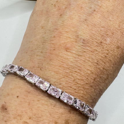 Vintage Pink Ice CZ Tennis Bracelet: 925 Sterling Silver, Baguette Cut
