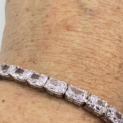 Vintage Pink Ice CZ Tennis Bracelet: 925 Sterling Silver, Baguette Cut