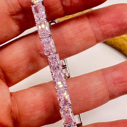 Vintage Pink Ice CZ Tennis Bracelet: 925 Sterling Silver, Baguette Cut