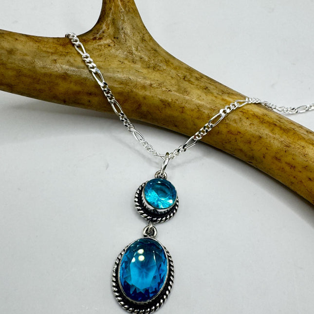 Vintage Aqua Blue Crystal 925 sterling silver chain necklace