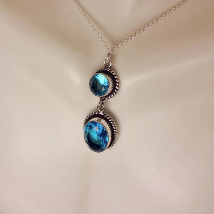 Vintage Aqua Blue Crystal 925 sterling silver chain necklace