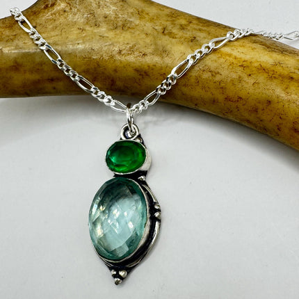 Vintage Aqua Blue Crystal 925 sterling silver chain necklace