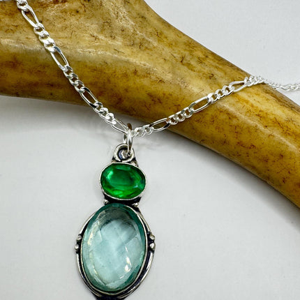 Vintage Aqua Blue Crystal 925 sterling silver chain necklace