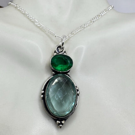 Vintage Aqua Blue Crystal 925 sterling silver chain necklace