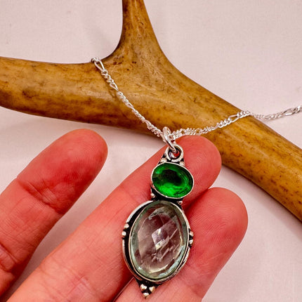 Vintage Aqua Blue Crystal 925 sterling silver chain necklace