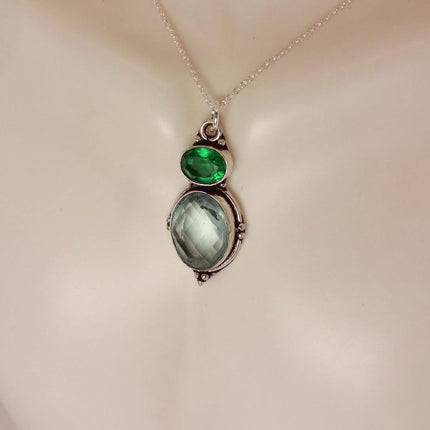 Vintage Aqua Blue Crystal 925 sterling silver chain necklace