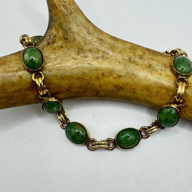 Vintage Green Jade Gold Filled Bracelet - Minimal Everyday Layered Stacking - Dainty Simple Design