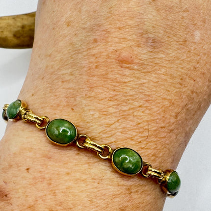 Vintage Green Jade Gold Filled Bracelet - Minimal Everyday Layered Stacking - Dainty Simple Design