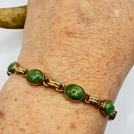 Vintage Green Jade Gold Filled Bracelet - Minimal Everyday Layered Stacking - Dainty Simple Design