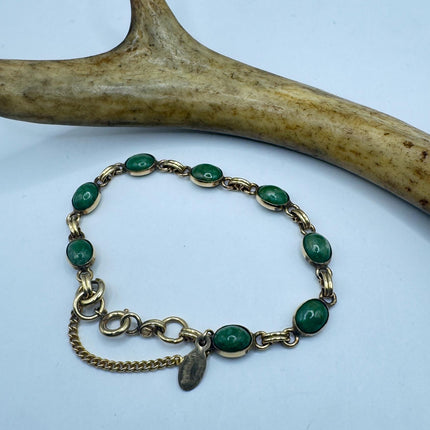 Vintage Green Jade Gold Filled Bracelet - Minimal Everyday Layered Stacking - Dainty Simple Design