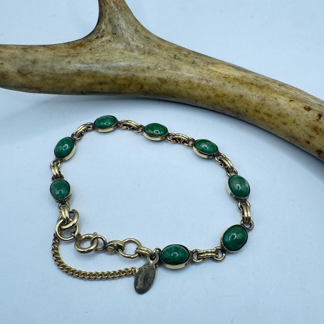 Vintage Green Jade Gold Filled Bracelet - Minimal Everyday Layered Stacking - Dainty Simple Design