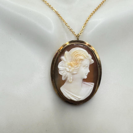 Vintage Cameo Pendant Necklace Pin Gold Filled Chain