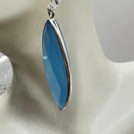 Vintage Aqua Blue Cats Eye Glass Silver Earrings | 925 sterling Silver Lever Backs