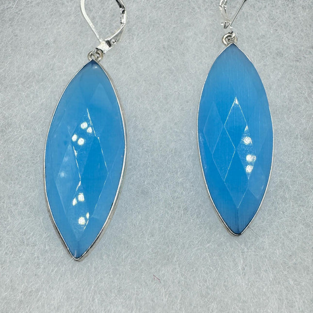 Vintage Aqua Blue Cats Eye Glass Silver Earrings | 925 sterling Silver Lever Backs
