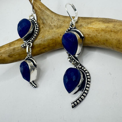 Vintage Cobalt Blue Lapis Lazuli Silver Earrings | 925 sterling Silver Lever Backs