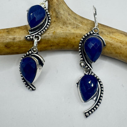 Vintage Cobalt Blue Lapis Lazuli Silver Earrings | 925 sterling Silver Lever Backs