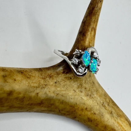 Vintage Blue Fire Opal Sterling Silver Ring: Promise, Wedding, Stacking