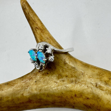 Vintage Blue Fire Opal Sterling Silver Ring: Promise, Wedding, Stacking