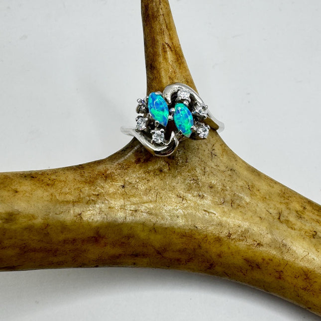 Vintage Blue Fire Opal Sterling Silver Ring: Promise, Wedding, Stacking