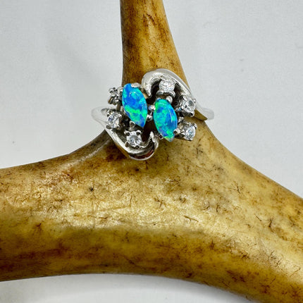 Vintage Blue Fire Opal Sterling Silver Ring: Promise, Wedding, Stacking