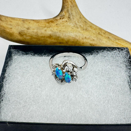 Vintage Blue Fire Opal Sterling Silver Ring: Promise, Wedding, Stacking