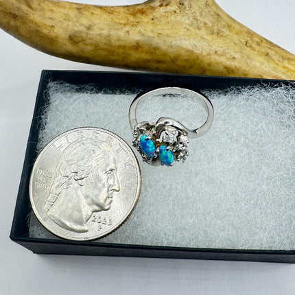 Vintage Blue Fire Opal Sterling Silver Ring: Promise, Wedding, Stacking