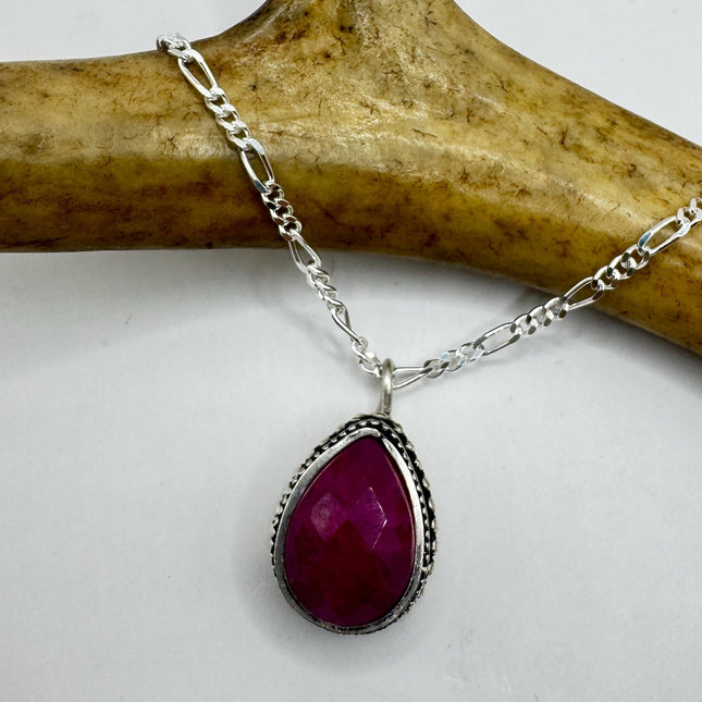 Vintage Pink Ruby Choker Necklace - Bronze and 925 Sterling Silver
